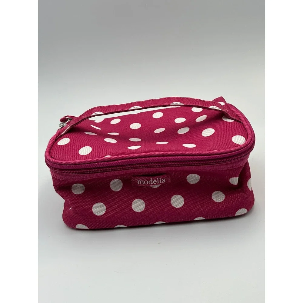 Modella Pink Polka Dot Makeup Bag Travel Cosmetic Case Organizer with Handle